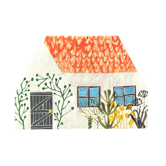 greetings card of a colourful cottage by Hadley Paper Goods, double sided