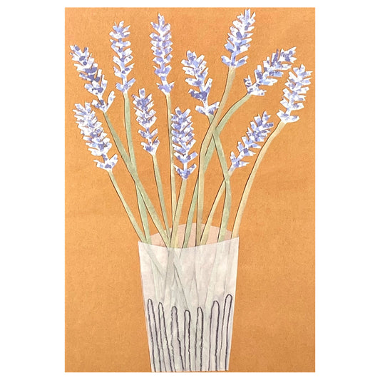 greetings card showing a glass full of lavender with a brown background by Hadley Paper Goods
