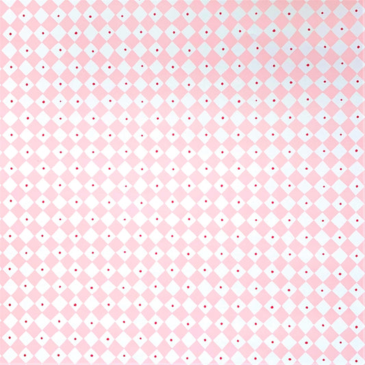 wrapping paper with pale pink and white diagonal checkerboard pattern by Heather Evelyn