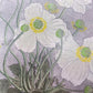 greetings card showing a drawing of white japonese anemone flowers, close-up of the anemone flowers