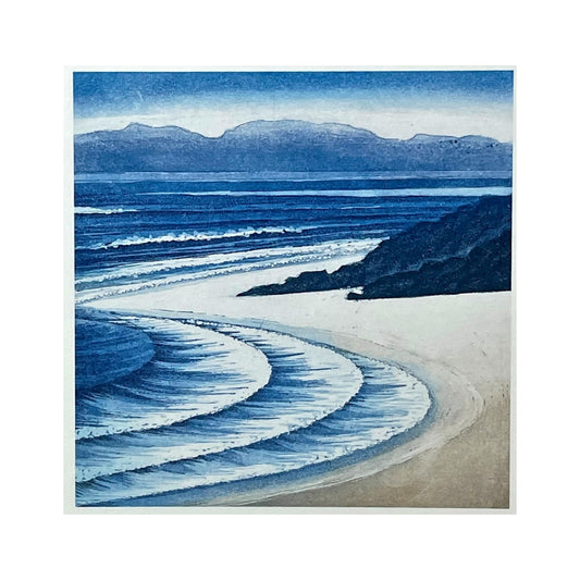 greetings card showing a drawing of the beach and tide at Gower by John Austin Publishing