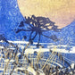 greetings card showing a huge full moon with seed heads in the foreground, close-up of a seed head