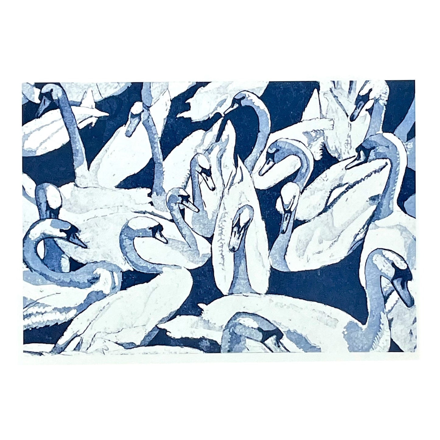 greetings card showing a group of swans in the water by John Austin Publishing