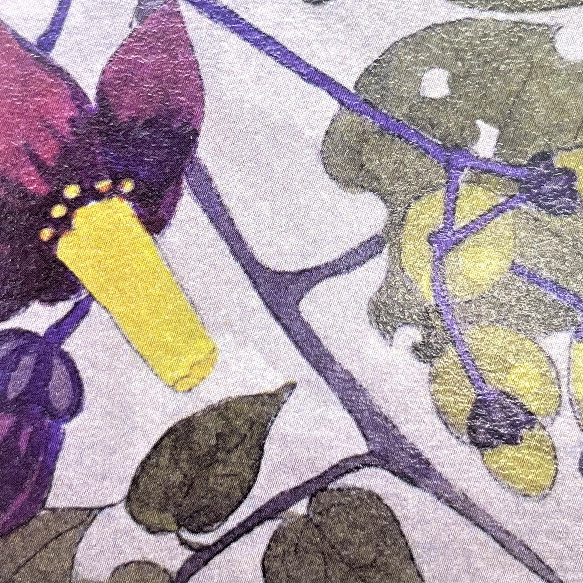 greetings card of a drawing of purple and yellow woody nightshade, close-up of the flower