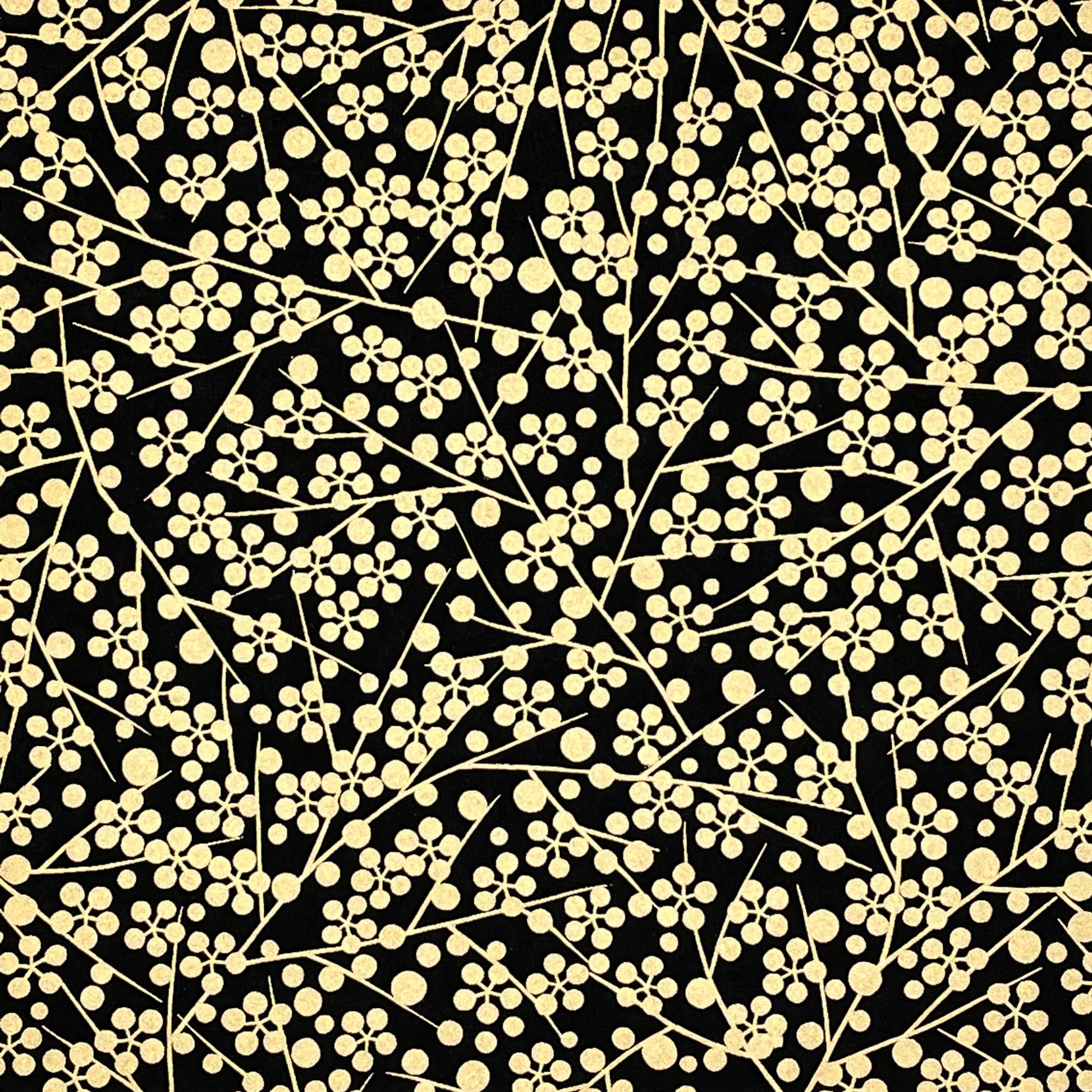 japanese silk-screen handmade paper, chiyogami, with gold abstract pattern on black