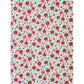 japanese silk-screen handmade paper showing red and pink plum flowers on a blue geometric backdrop, full sheet view