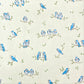 japanese silk-screen handmade paper showing blue birds on branches, the backdrop is cream with opalescent butterflies