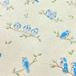 japanese silk-screen handmade paper showing blue birds on branches, the backdrop is cream with opalescent butterflies, close up of butterfly