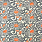 japanese silk-screen handmade paper showing grey and orange peony flower repeat pattern
