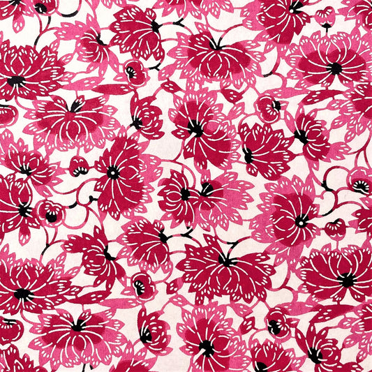 japanese stencil-dyed handmade paper with two-tone pink chrysanthemum repeat pattern
