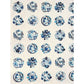 japanese stencil-dyed handmade paper with traditional blue botanical circles pattern on ivory backdrop, full sheet view
