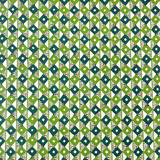 japanese stencil-dyed handmade paper with small scale diamond repeat pattern in two-tone green