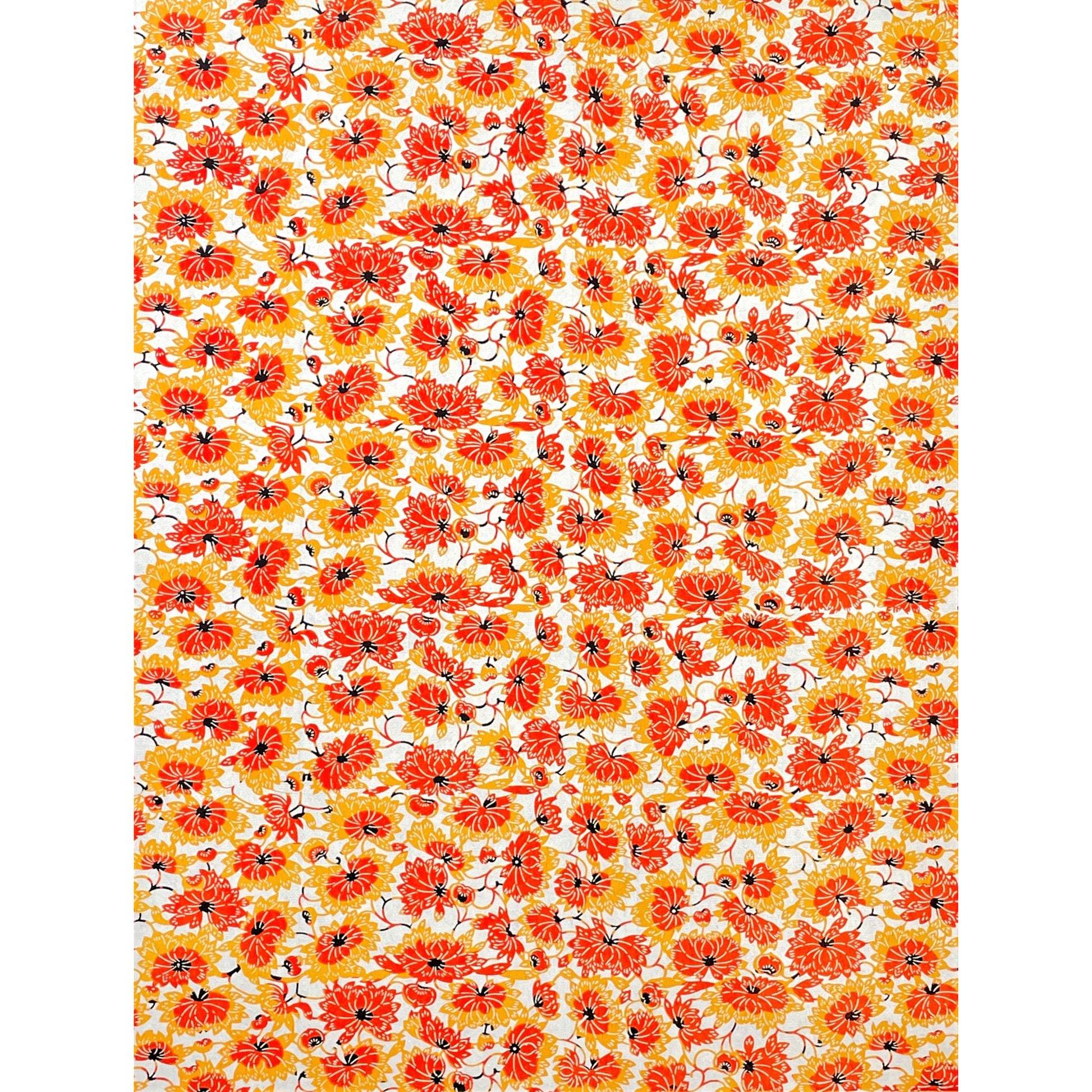 japanese stencil-dyed handmade paper with yellow and orange chrysanthemum repeat pattern, full sheet view