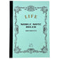 Softcover notebook with lined pages.  The cover is plain aqua with a decorative black border and branding, Life Noble Ruled by Japanese brand Life