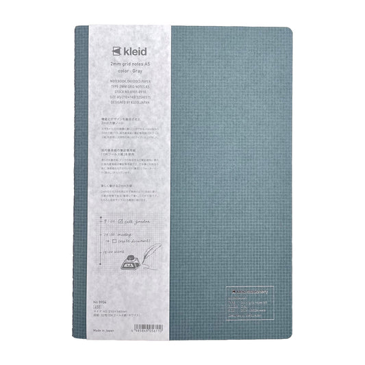 A5 soft cover notebook, cover is grey with a small white grid pattern. by Japanese brand Kleid