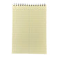Top ring-bound stenographers' notebook with plain pistachio green cover, internal page pictured.  Cream with lines and centre ruled