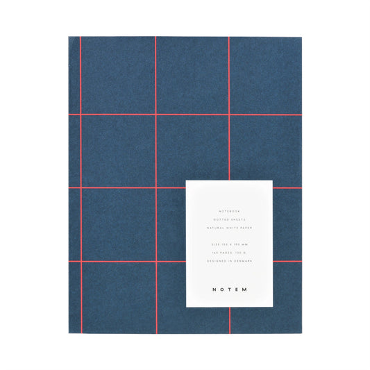 Layflat notebook with dark blue softcover with red grid lines