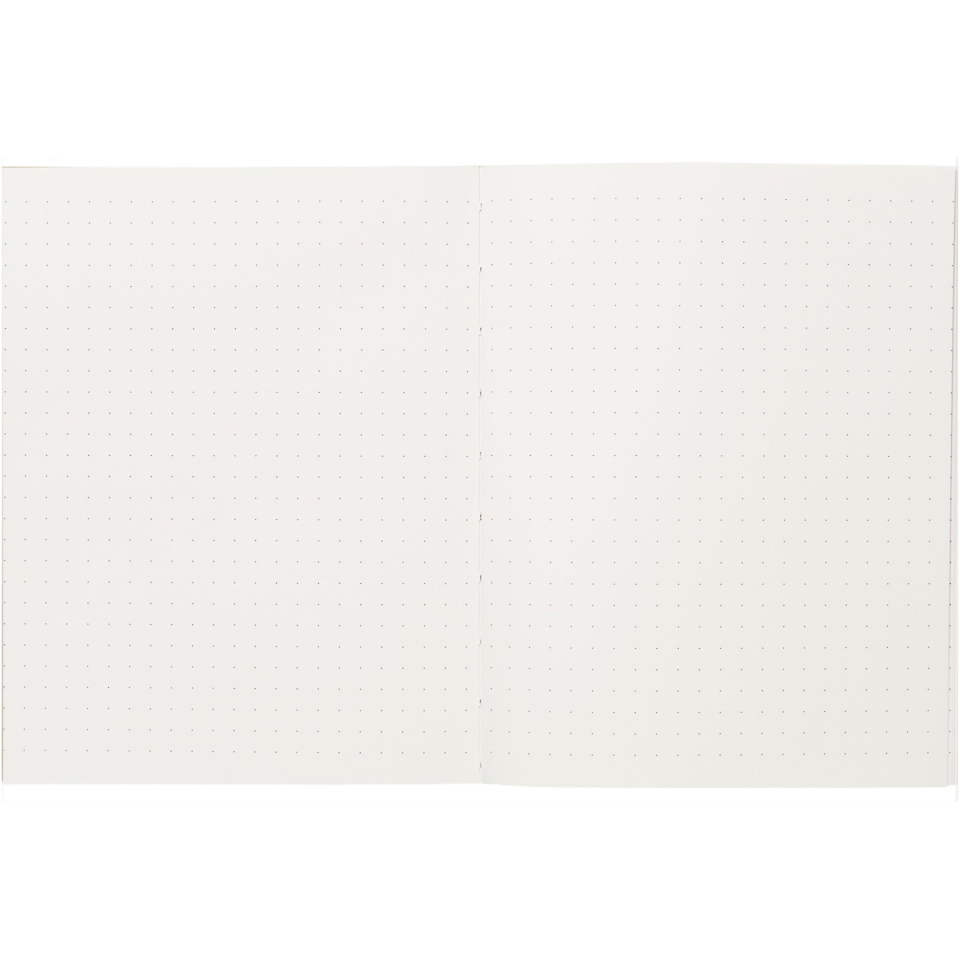 Layflat notebook with dark blue softcover with red grid lines, inner dotted pages pictured