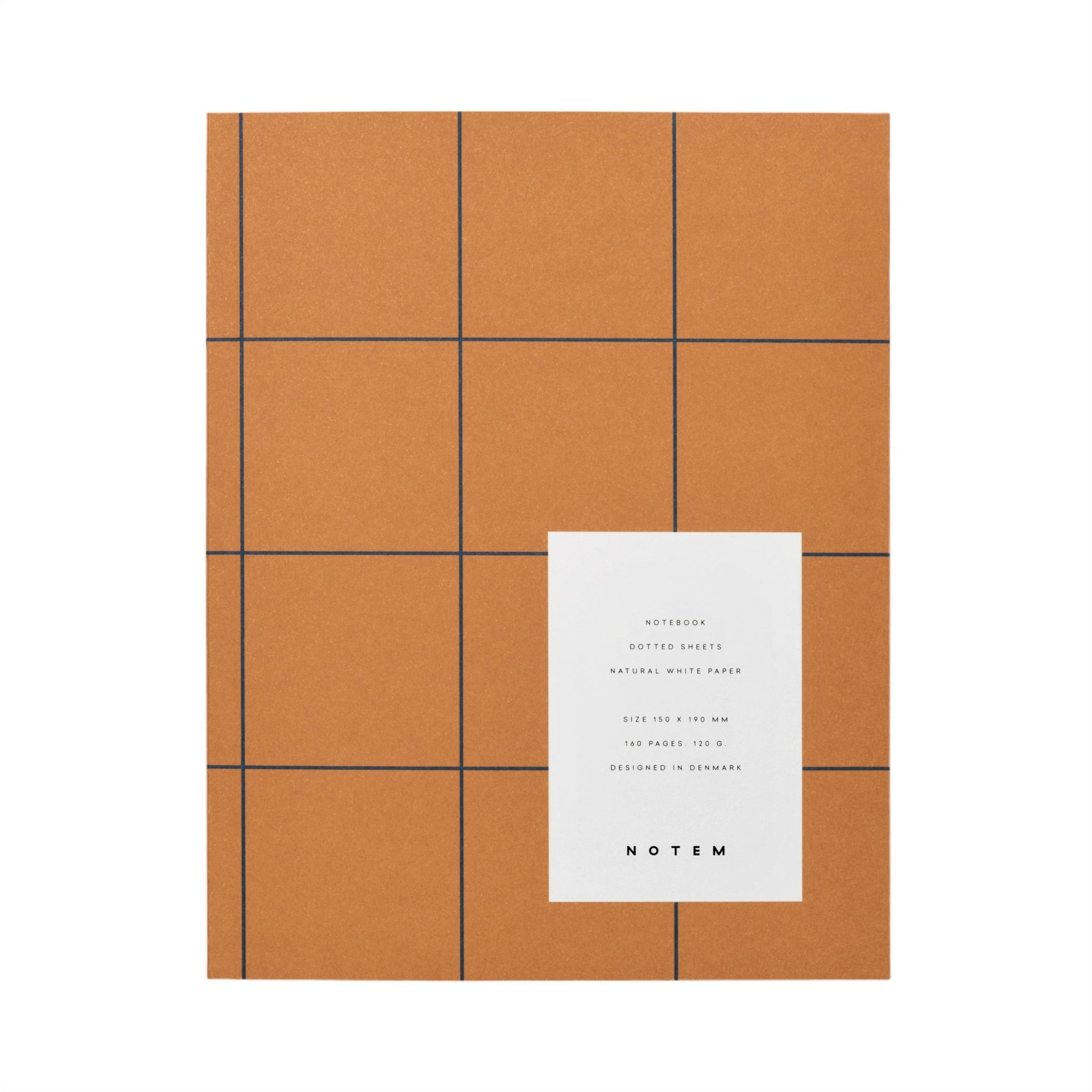 Layflat notebook with dark ochre softcover with black grid lines