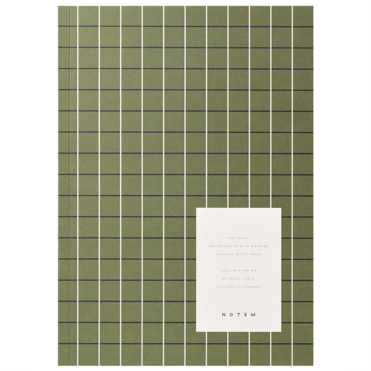 Notebook with a green grid softcover. Lined inner pages