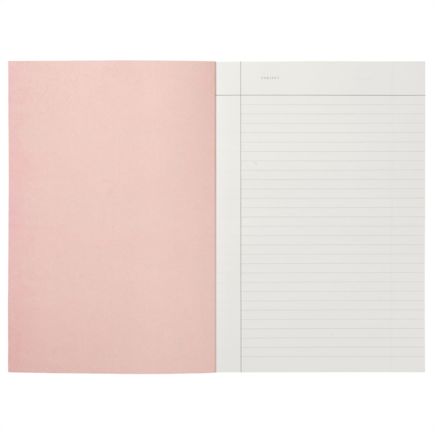 Notebook with a green grid softcover. Lined inner pages with margin pictured