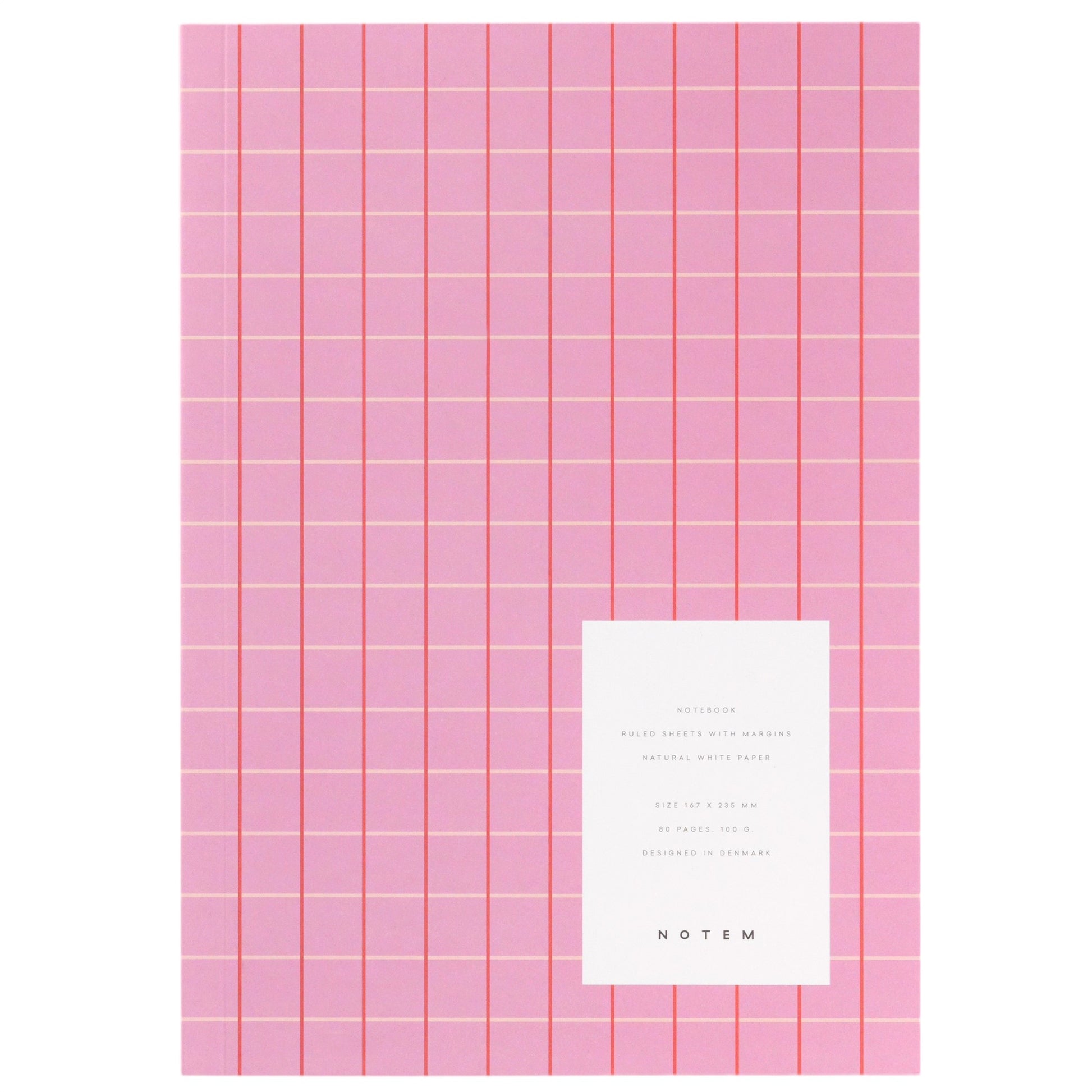 Notebook with a pink grid softcover. Lined inner pages