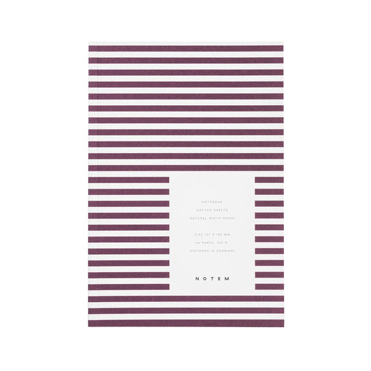 Pocket size notebook with a narrow bordeaux and white stripe softcover.