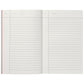 Pocket size notebook with a narrow dark green and white stripe softcover. inner lined pages with margin pictured