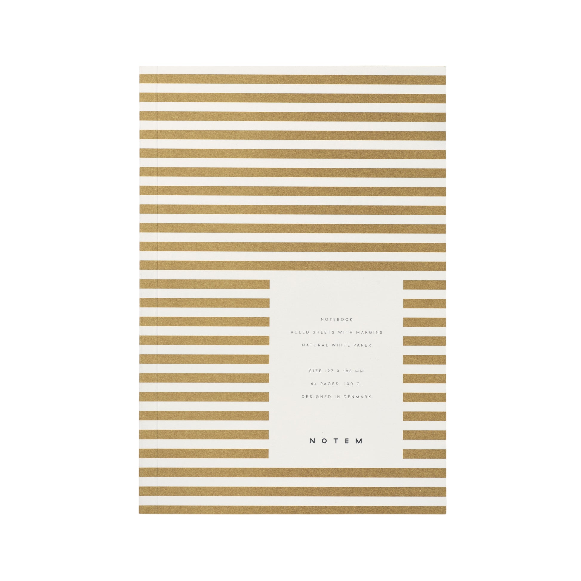Pocket size notebook with a narrow mustard and white stripe softcover.