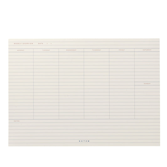 Weekly planner desk pad, ivory sheets with daily lined columns and a space for notes by Notem