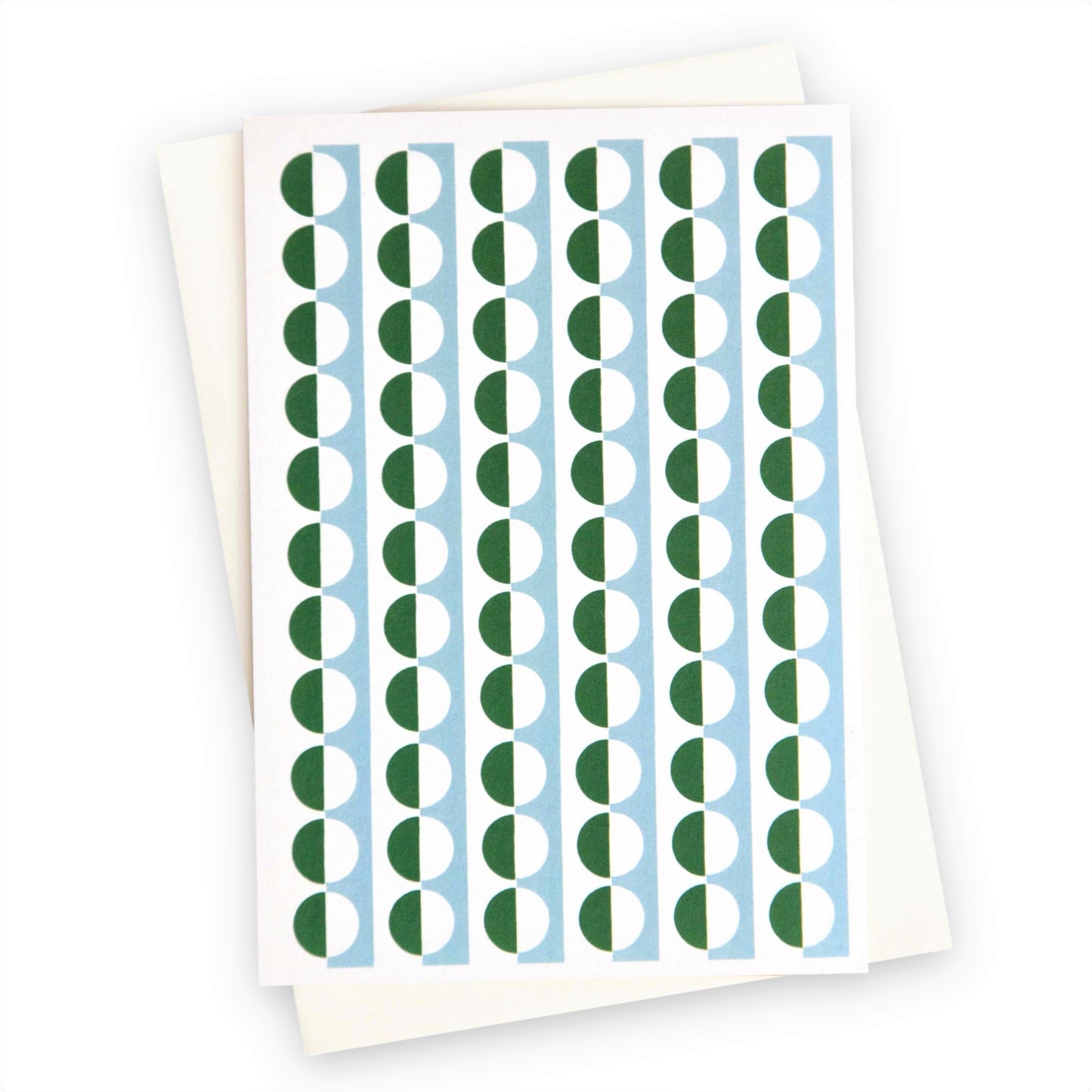 greetings card with abstract circle pattern in green and blue by Ola Studio