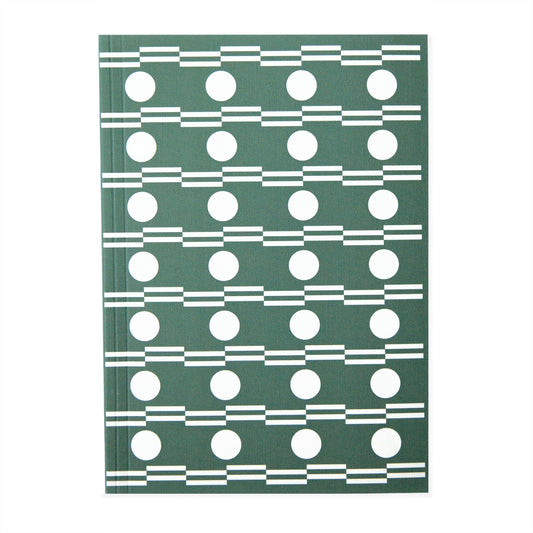 A5 softback 12 week daily planner with geometric green and white circle repeat patterned cover. 