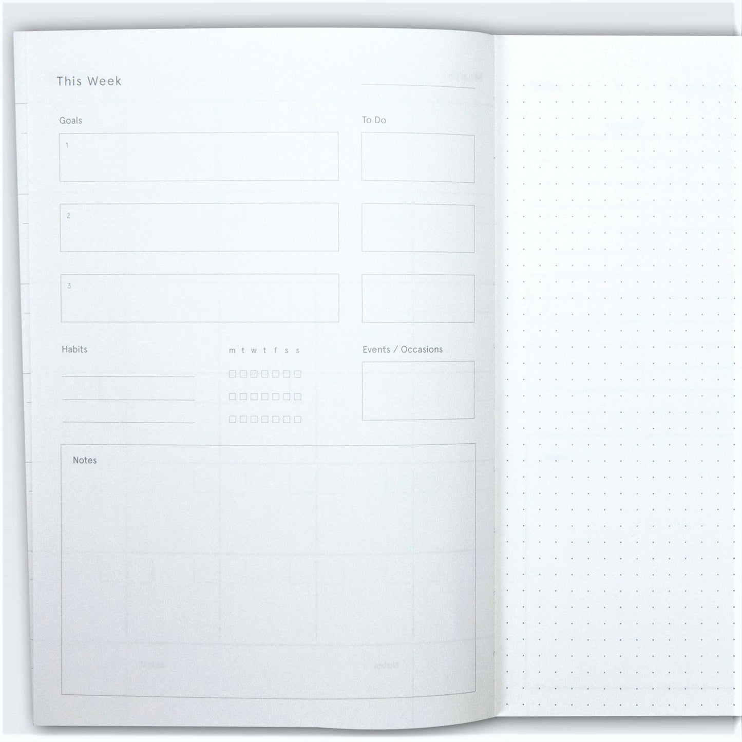 A5 softback 12 week daily planner, pictured open to show the weekly planning layout