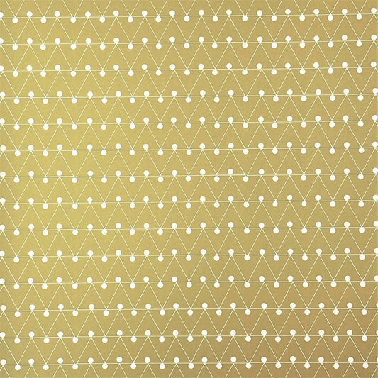 wrapping paper with abstract triangle and dot pattern in mustard and white by Ola Studio
