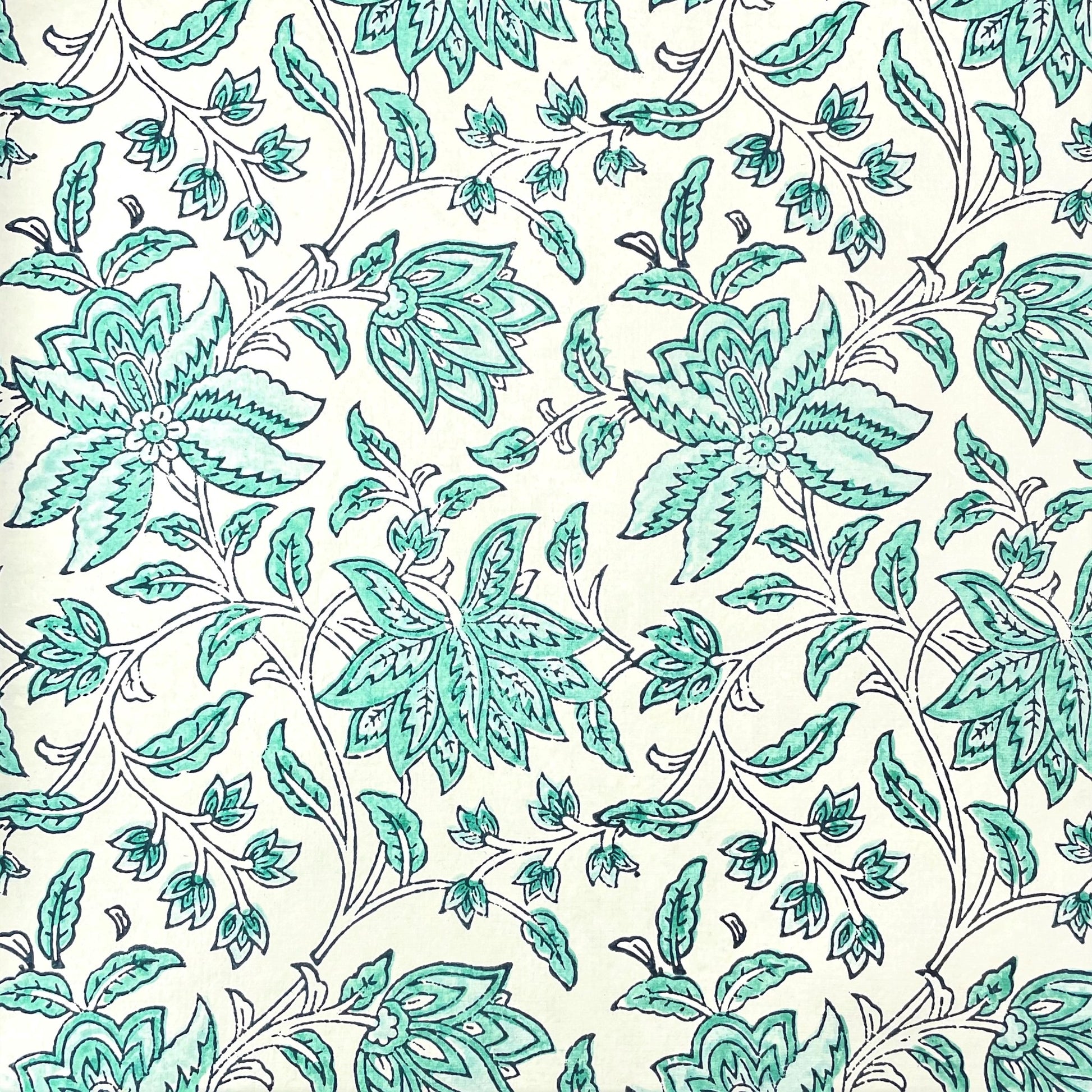 wrapping paper with repeat botanical floral pattern in light aqua by Paper Mirchi