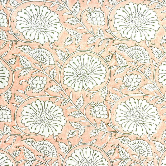 wrapping paper with repeat botanical pattern in light coral pink by Paper Mirchi