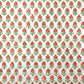 wrapping paper with repeat block print tulip bud pattern in coral and green by Paper Mirchi