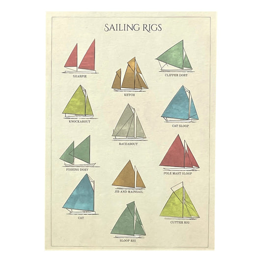 greetings card with drawing of different types of sailing rigs by The Pattern Book
