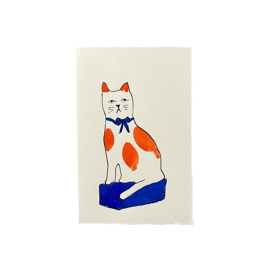 hand-painted greetings card of a orange and blue cat, by Scribble and Daub