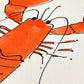 hand-painted greetings card of an orange lobster, close-up